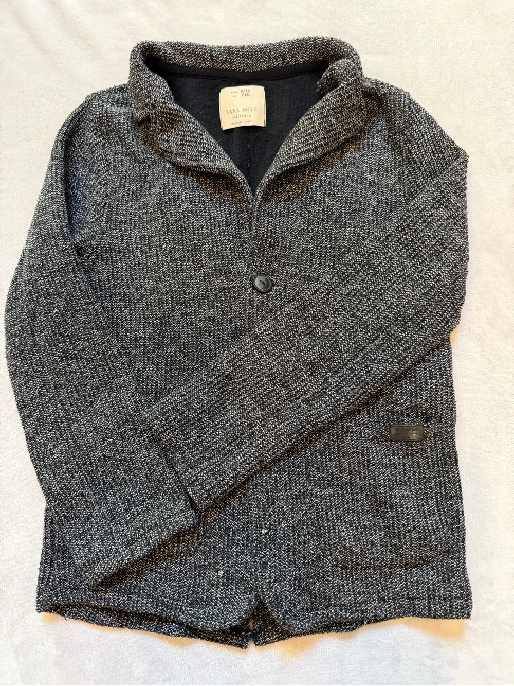 Zara Youth Boy 9-10 Charcoal Shawl-Collar Knit Button Up Handsome Sweater Coat